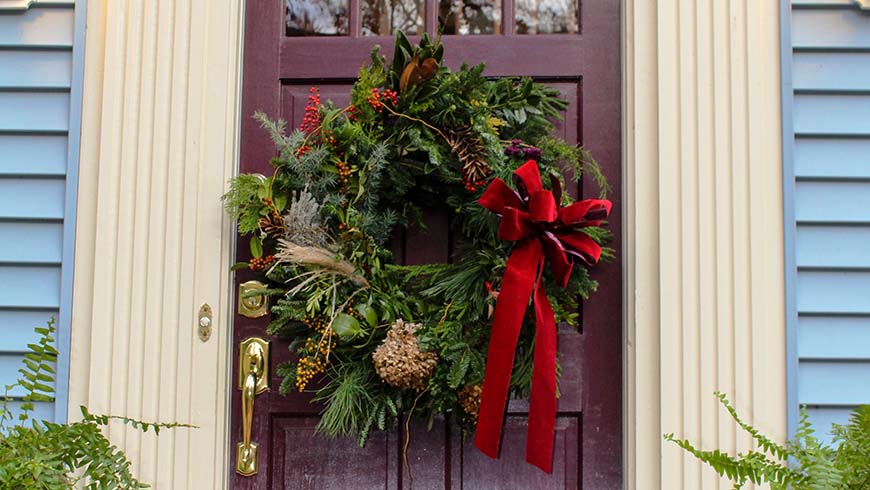 holiday wreath on front door