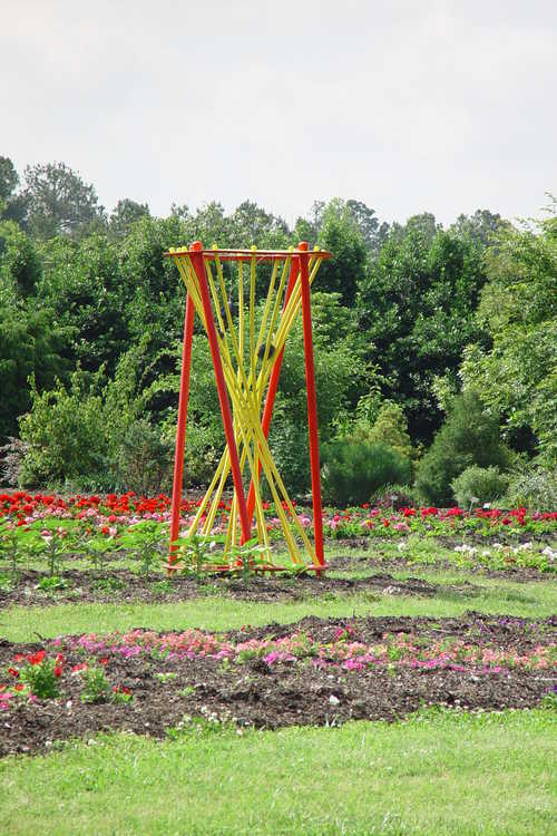 Colorful vine support structure in the annual trials area 