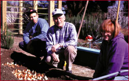 Tim Hinton, Wayne Friedrich, and Carolyn Lewis (left to right) planting tulips in the Paradise Garden.