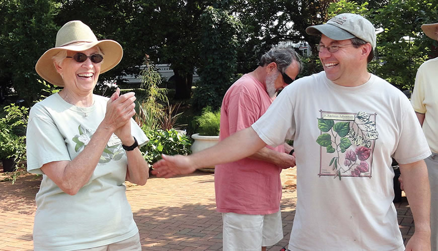 Charlotte Presley and Mark Weathington share a laugh at the JCRA Plant Sale