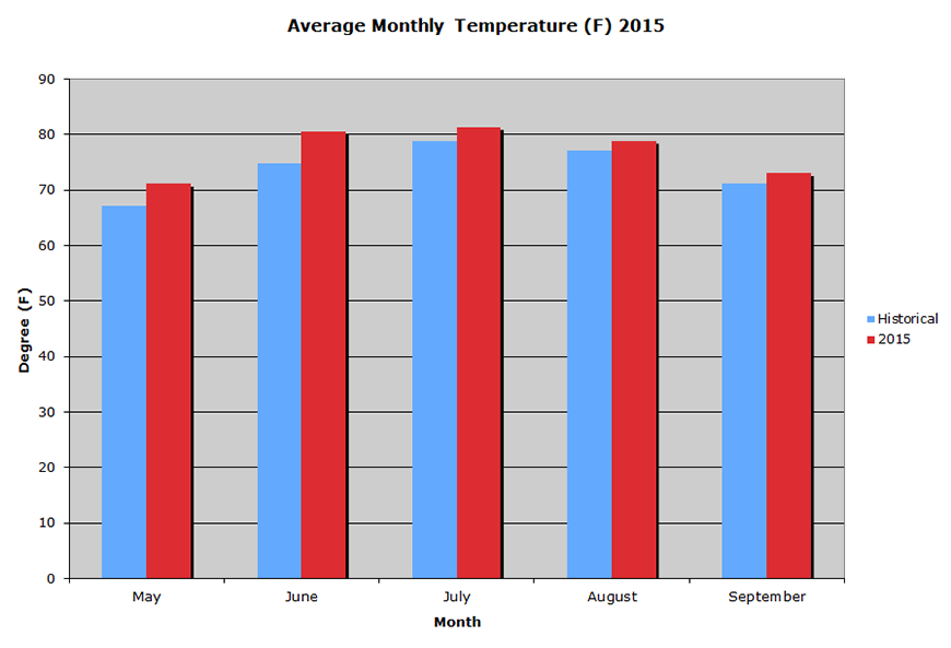 Average Monthly Temperature  2015 Graph