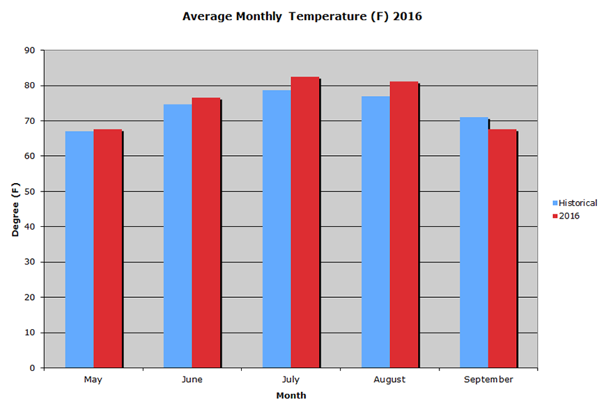 Average Monthly Temperature 2016 Graph