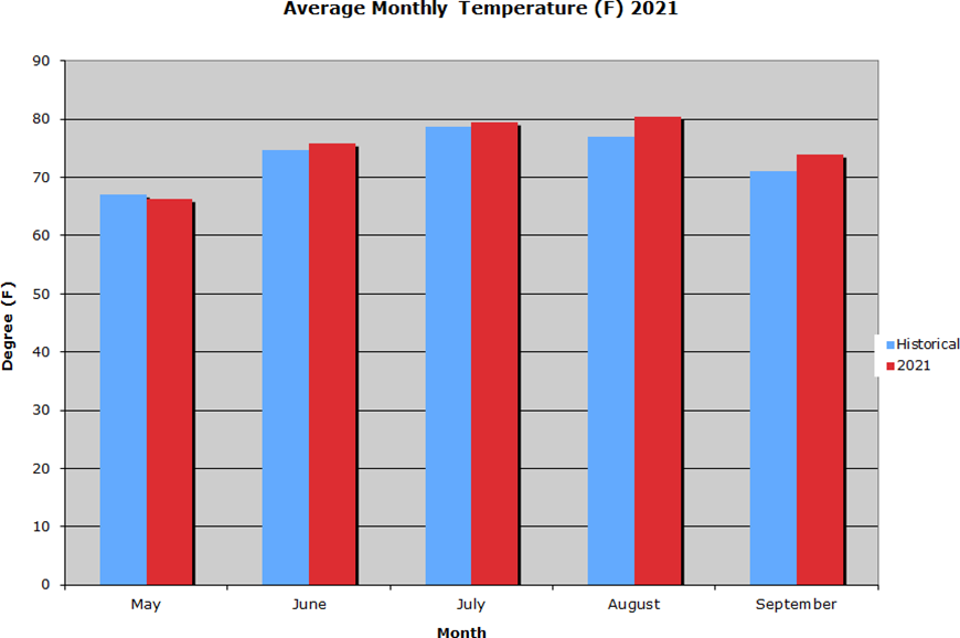 Average Monthly Temperature  2021 Graph